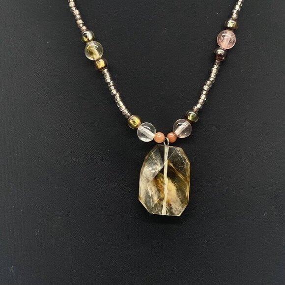 925 Sterling Silver Stone and Beaded Pendant Necklace Adjustable 20 inches - Picture 2 of 8